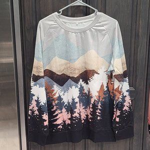 Gray and brown mountain landscape pullover